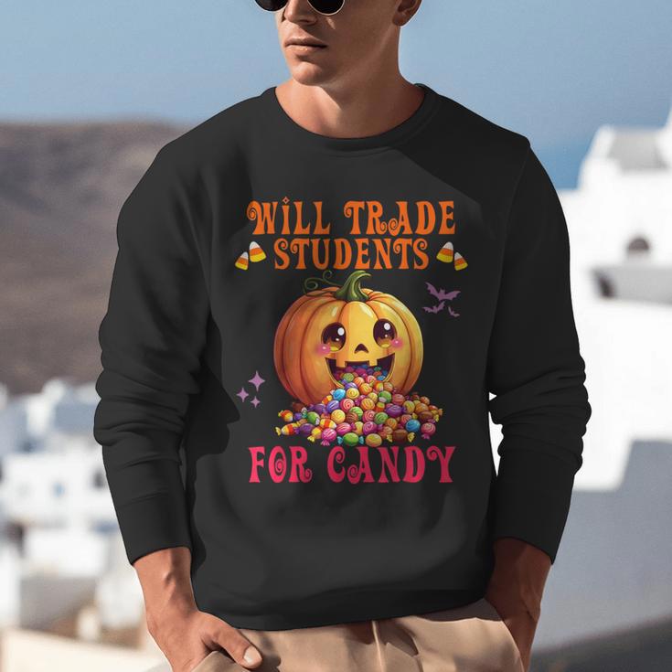 Will Trade Students For Candy Teacher Cute Halloween Pumpkin Unisex Sweatshirt, funny gift Will Trade Students For Candy Teacher Cute Halloween Pumpkin Unisex Sweatshirt, funny gift