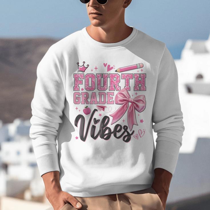4th Fourth Grade Vibes Back To School Coquette Teacher Girl Unisex Sweatshirt, 4th Grade Teacher Sweatshirts, funny gift
