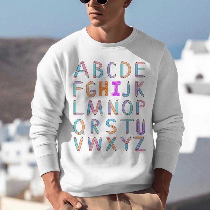 Back To School Kindergarten Alphabet ABC Teacher Women Kids Unisex Sweatshirt, funny gift