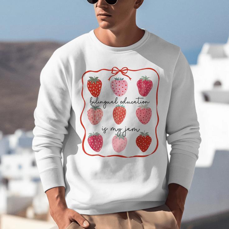 Bilingual Education Is My Jam Strawberry Spanish Teacher Unisex Sweatshirt, funny gift