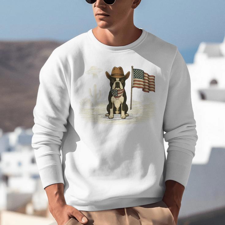 Boston Terrier 4th Of July US American Flag Dog Patriotic Unisex Sweatshirt, American Boston Terrier Sweatshirts, Patriotic Boston Terrier Sweatshirts, Boston Terrier 4th Of July Sweatshirts, funny gift