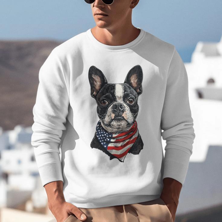 Boston Terrier American Flag Unisex Sweatshirt, American Boston Terrier Sweatshirts, funny gift