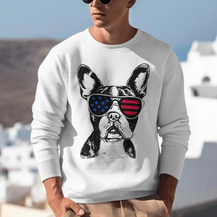 Boston Terrier Dog 4th July America USA Flag Men Women Kids Unisex Sweatshirt, Boston Terrier 4th Of July Sweatshirts, funny gift