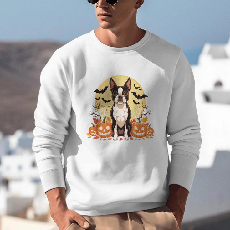 Boston Terrier Halloween Dog Lover Pumpkin Costume Unisex Sweatshirt, Boston Terrier Halloween Sweatshirts, funny gift