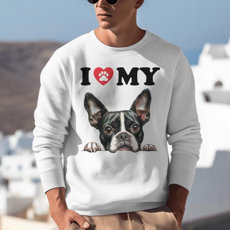 Boston Terrier I Heart My Dog Dog Lover Unisex Sweatshirt, funny gift