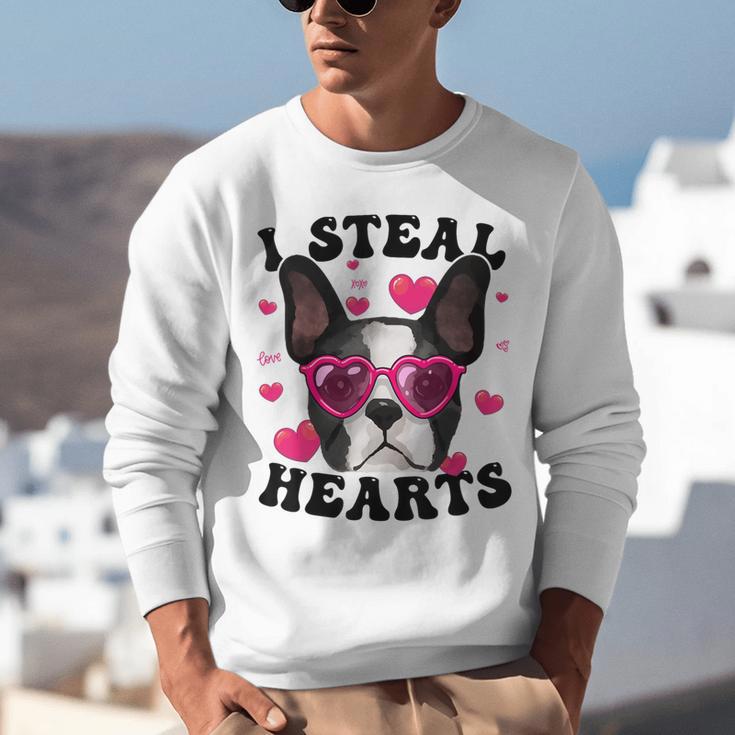 Boston Terrier Heart Glasses Girls Bostie Valentines Day Unisex Sweatshirt, funny gift