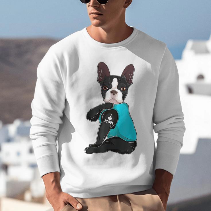 Boston Terrier I Love Mom Apparel Unisex Sweatshirt, Boston Terrier Mom Sweatshirts, funny gift