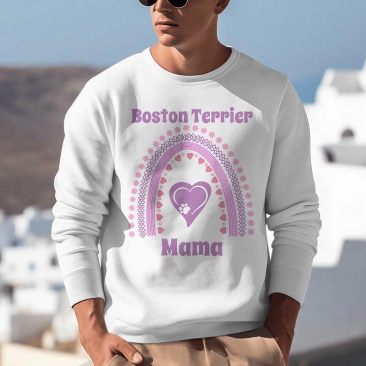 Boston Terrier Mama Cute Rainbow Paw Heart Shape Unisex Sweatshirt, funny gift
