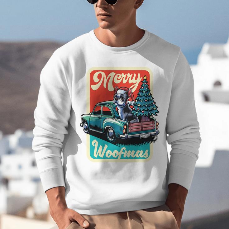 Boston Terrier Merry Christmas Tree Truck Santa Dog X-Mas Unisex Sweatshirt, Boston Terrier Christmas Sweatshirts, funny gift