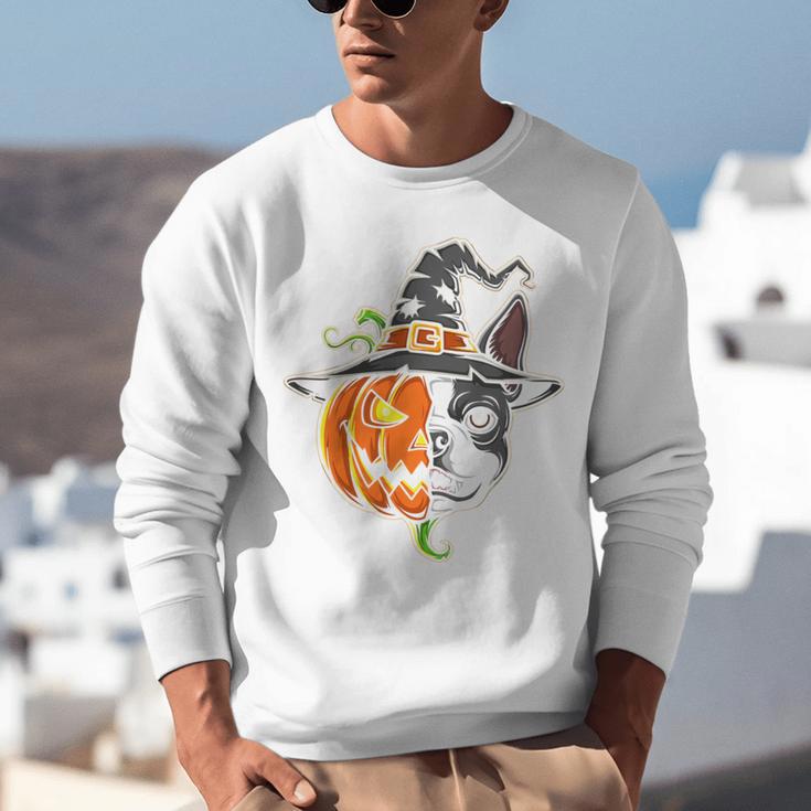 Boston Terrier Pumpkin Jack O Lantern Halloween Unisex Sweatshirt, Boston Terrier Halloween Sweatshirts, funny gift