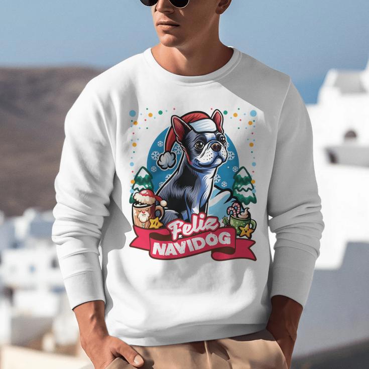 Boston Terrier Santa Claus Coffee Mug Merry Christmas Dogs Unisex Sweatshirt, Boston Terrier Christmas Sweatshirts, funny gift