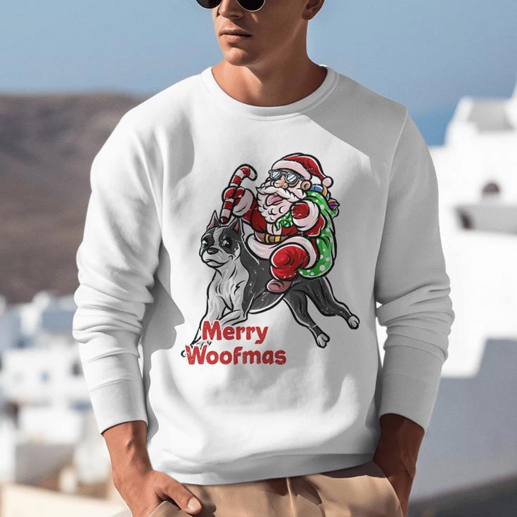 Boston Terrier Santa Claus Hat Merry Christmas Dog X-Mas Unisex Sweatshirt, Boston Terrier Christmas Sweatshirts, funny gift