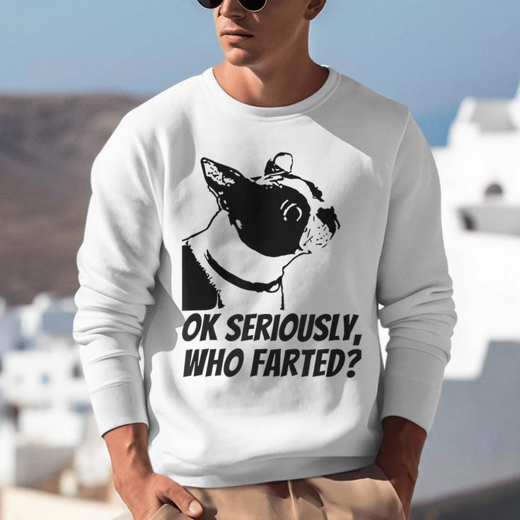 Boston Terrier Shirt Ok Seriously Who Farted Unisex Sweatshirt, funny gift