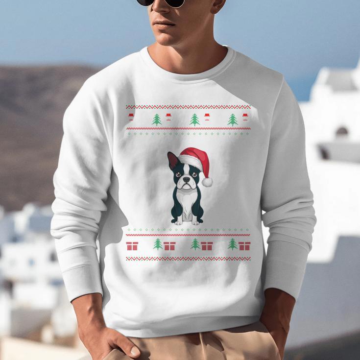 Boston Terrier Wearing Santa Hat Ugly Xmas Dog Lovers Unisex Sweatshirt, funny gift