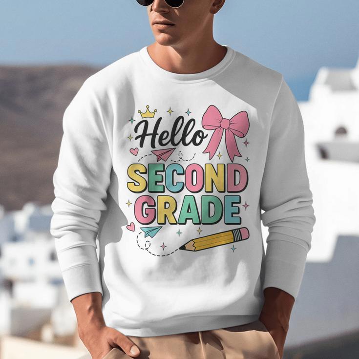 Cute Hello Second Grade Back To School Coquette Teacher Girl Unisex Sweatshirt, funny gift Cute Hello Second Grade Back To School Coquette Teacher Girl Unisex Sweatshirt, funny gift