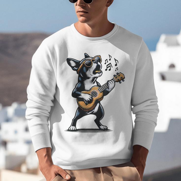 Dog Playing Guitar Singing Boston Terrier For Men Women Girls Kids Unisex Sweatshirt, funny gift