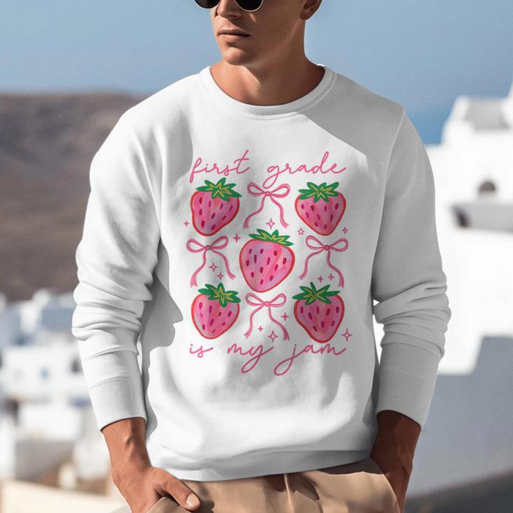 First Grade Is My Jam Strawberry First Grade Teacher Women Unisex Sweatshirt, First Grade Teacher Sweatshirts, funny gift First Grade Is My Jam Strawberry First Grade Teacher Women Unisex Sweatshirt, First Grade Teacher Sweatshirts, funny gift