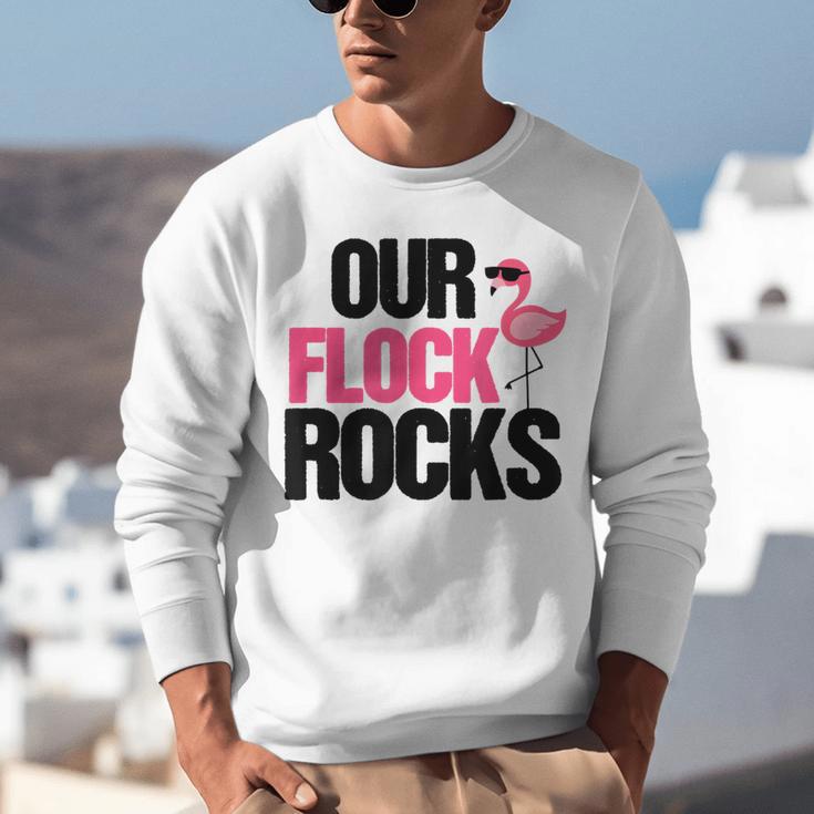 Our Flock Rocks Flamingo Mother's Day Teacher Unisex Sweatshirt, funny gift