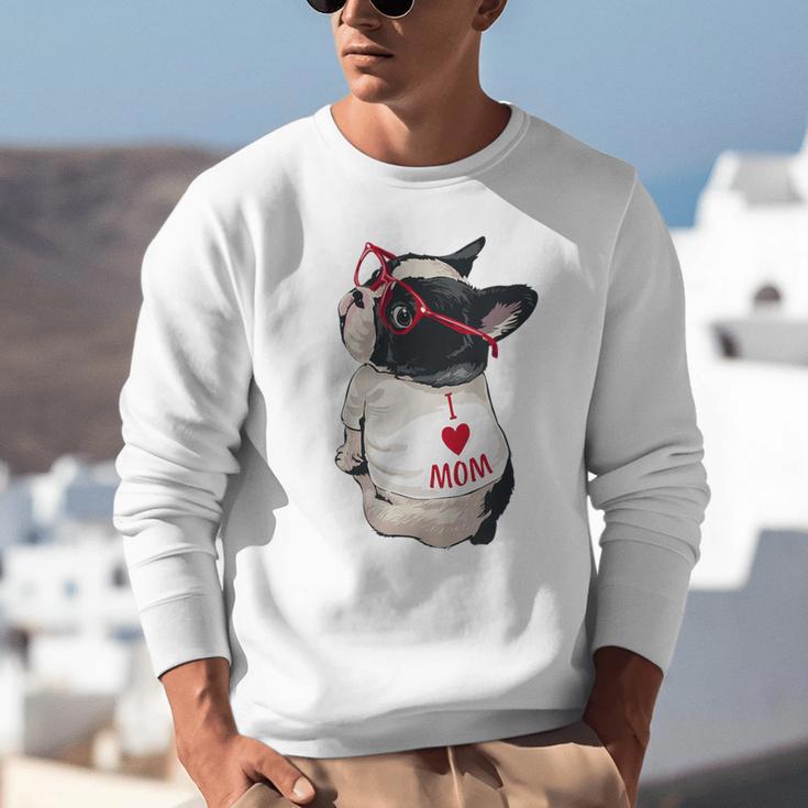 Girls I Heart Mom Love Mama Boston Terrier Dog Lover Unisex Sweatshirt, Boston Terrier Mom Sweatshirts, funny gift