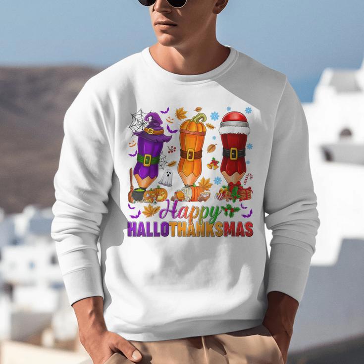 Happy Hallothanksmas Halloween Thanksgiving Pencils Teachers Unisex Sweatshirt, funny gift Happy Hallothanksmas Halloween Thanksgiving Pencils Teachers Unisex Sweatshirt, funny gift