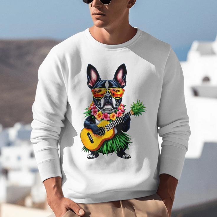 Hawaiian Boston Terrier & Pineapple Ukulele Summer Vacation Unisex Sweatshirt, funny gift