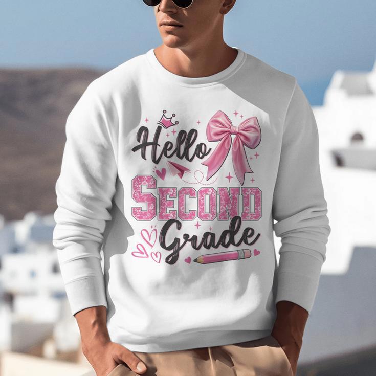 Hello Second Grade First Day Of School Coquette Teacher Girl Unisex Sweatshirt, First Grade Teacher Sweatshirts, funny gift