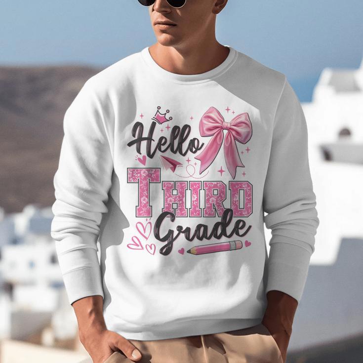 Hello Third Grade First Day Of School Coquette Teacher Girl Unisex Sweatshirt, First Grade Teacher Sweatshirts, funny gift