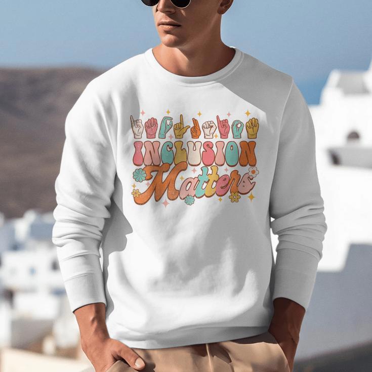 Inclusion Matters Groovy American Sign Language ASL Teacher For Men Women Unisex Sweatshirt, Groovy Teacher Sweatshirts, funny gift Inclusion Matters Groovy American Sign Language ASL Teacher For Men Women Unisex Sweatshirt, Groovy Teacher Sweatshirts, funny gift