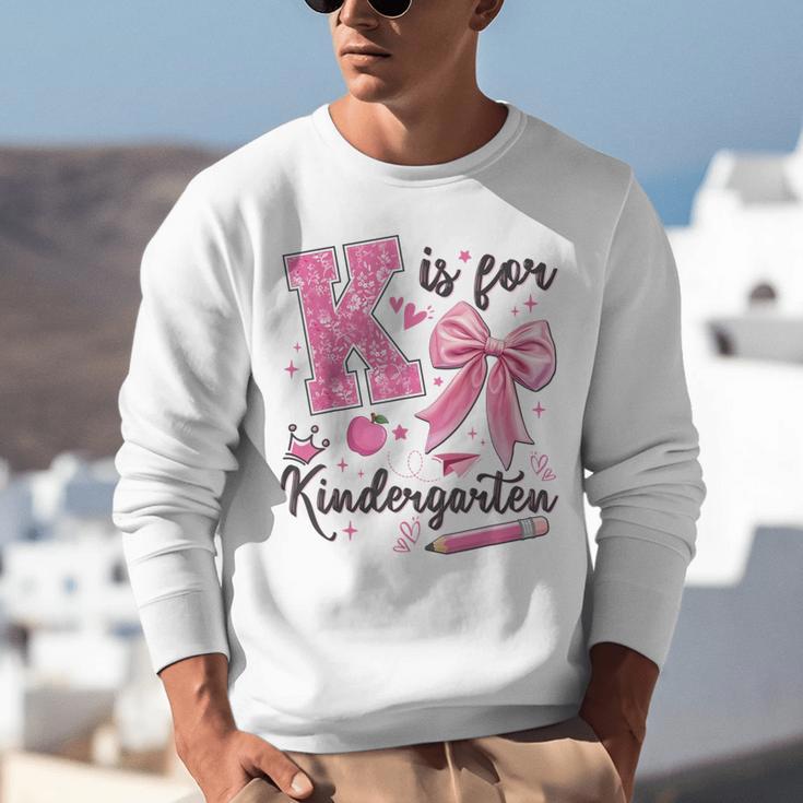 K Is For Kindergarten Teacher Coquette Bow Back To School Unisex Sweatshirt, funny gift