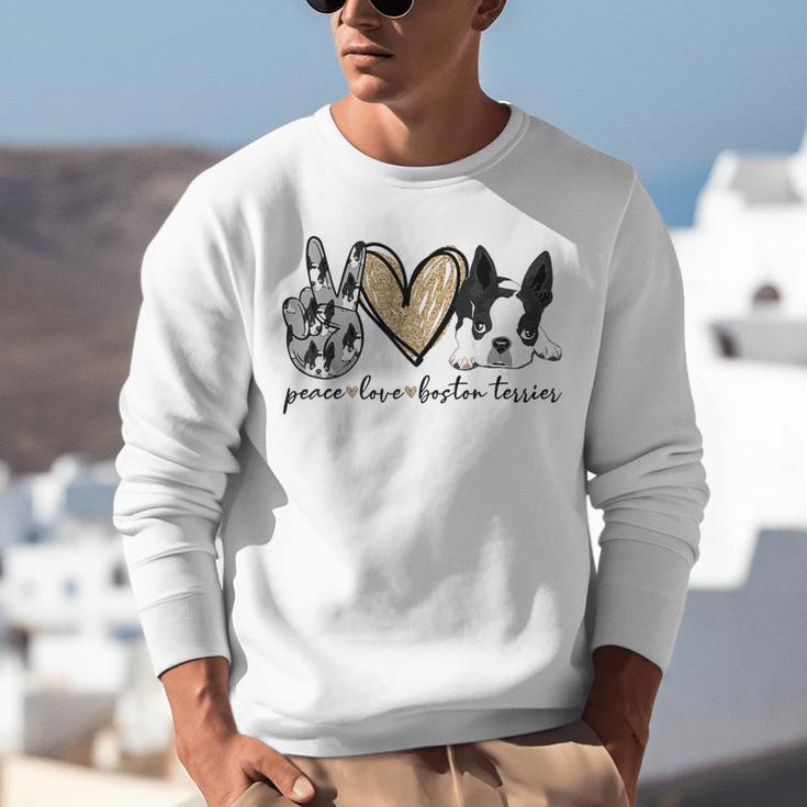 Peace Love Boston Terrier Boston Terrier Lover Dog Mom Unisex Sweatshirt, Boston Terrier Mom Sweatshirts, funny gift