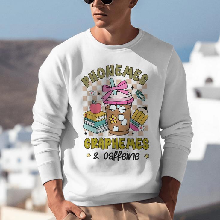 Phonemes Graphemes Caffeine Back To School Reading Teacher Unisex Sweatshirt, funny gift