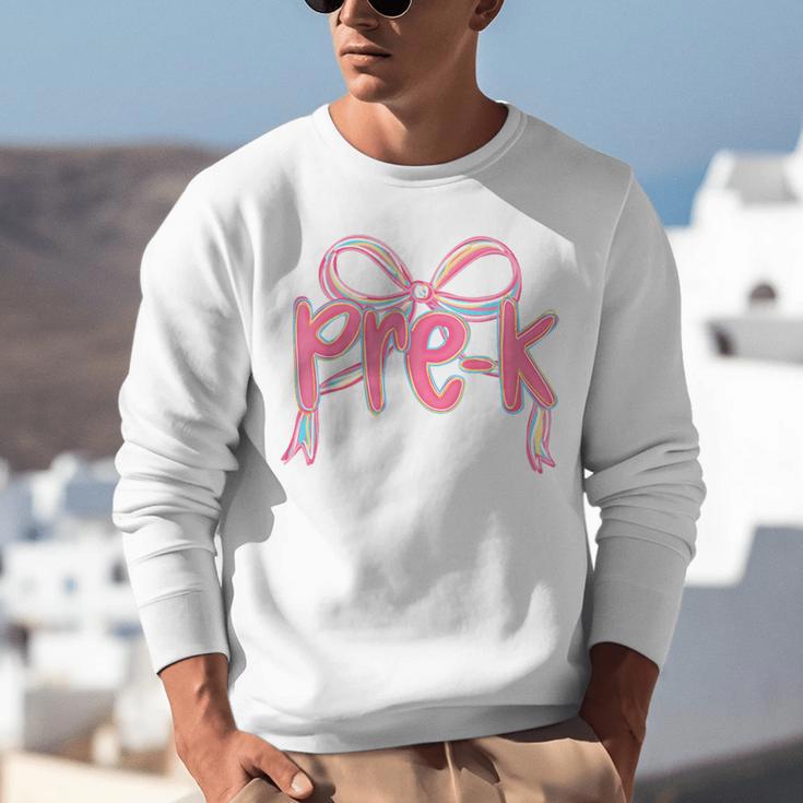 Preppy Pre k Back To School Pre-k Teachers Girls Cute Bow Unisex Sweatshirt, funny gift