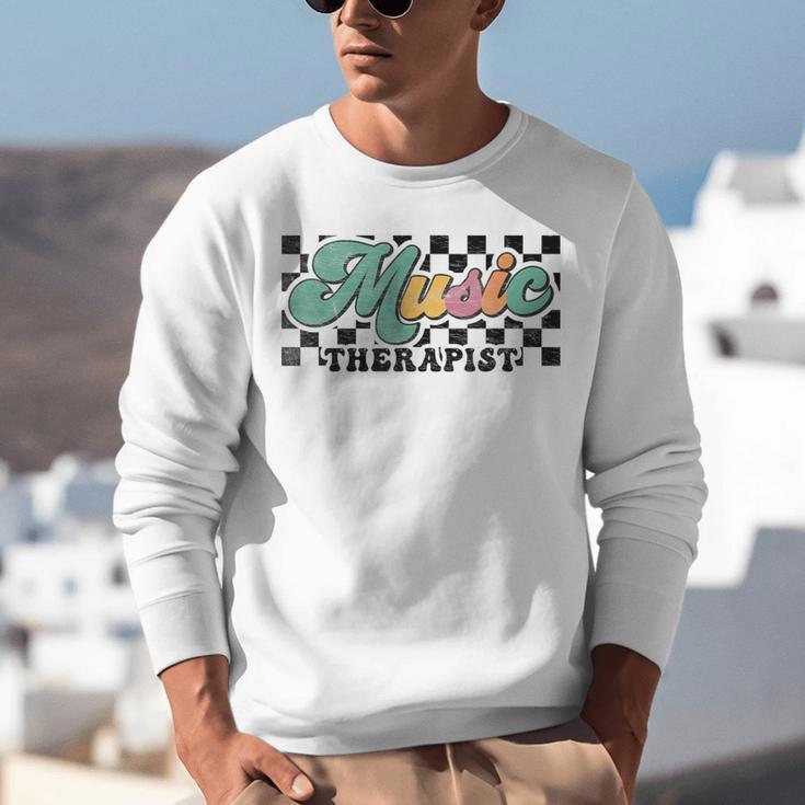 Retro Checkered Music Therapist Squad Music Therapy Teacher For Men Women Unisex Sweatshirt, funny gift