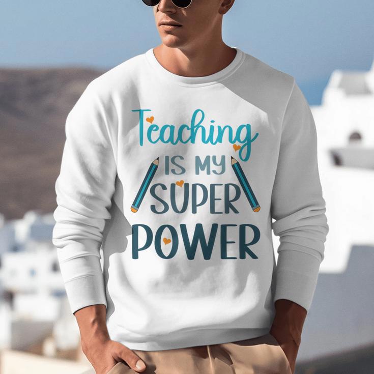 Retro Groovy Teaching Is My Super Power Teacher's Present Men Women Unisex Sweatshirt, funny gift