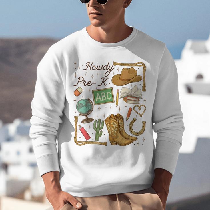 Retro Howdy Pre-K Back To School Western Teacher Unisex Sweatshirt, funny gift