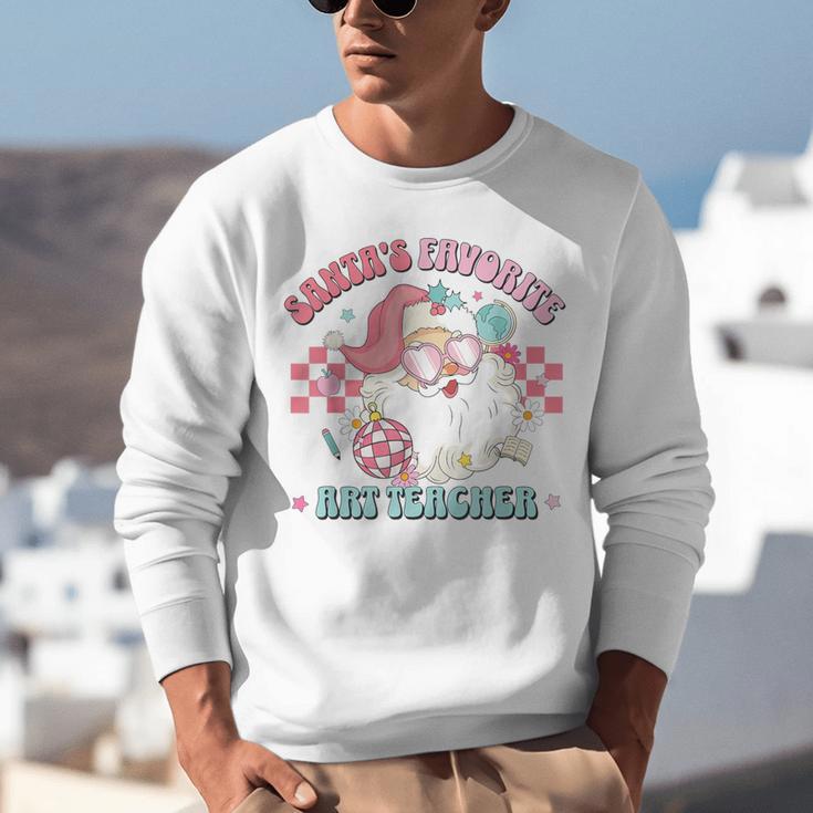 Retro Pink Christmas Santa's Favorite Art Teacher Artist Unisex Sweatshirt, funny gift