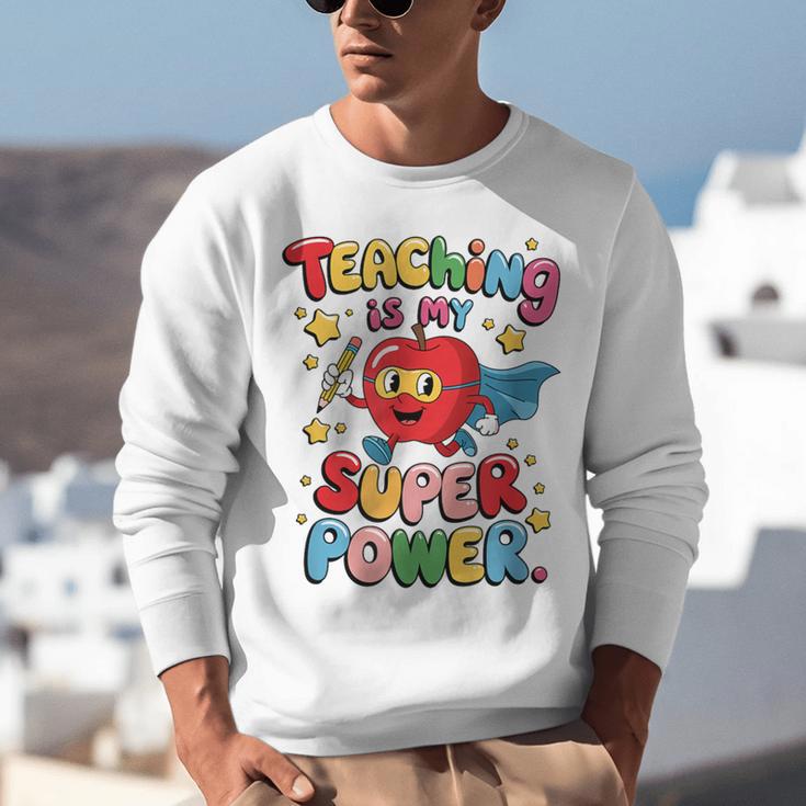 Retro Teaching Is My Superpower Apple Teacher Appreciation Unisex Sweatshirt, funny gift