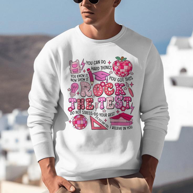 Rock The Test Testing Day Don't Stress Do Your Best Teacher For Men Women Girls Kids Unisex Sweatshirt, funny gift
