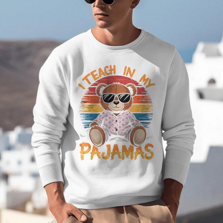 I Teach In My Pajamas Teacher Sunset Bear Retro Unisex Sweatshirt, funny gift