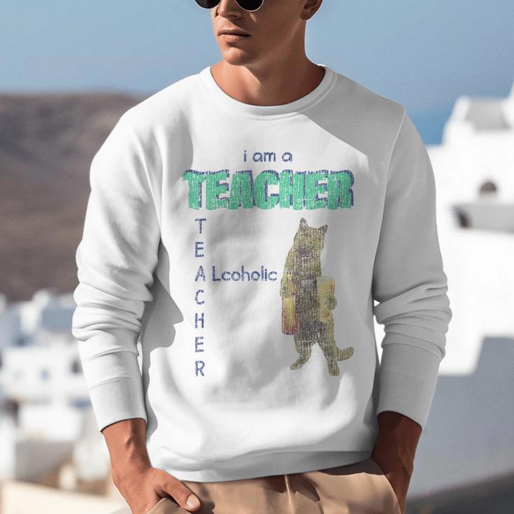 I Am A Teacher Alcoholic Cat Beer Feline Men Women Unisex Sweatshirt, funny gift
