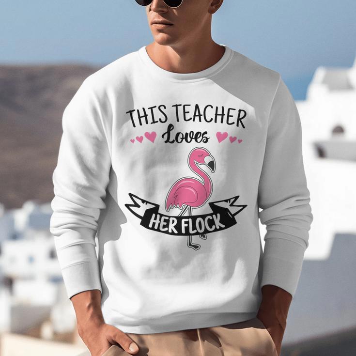 This Teacher Loves Her Flock Cute Flamingo Teacher Unisex Sweatshirt, funny gift This Teacher Loves Her Flock Cute Flamingo Teacher Unisex Sweatshirt, funny gift