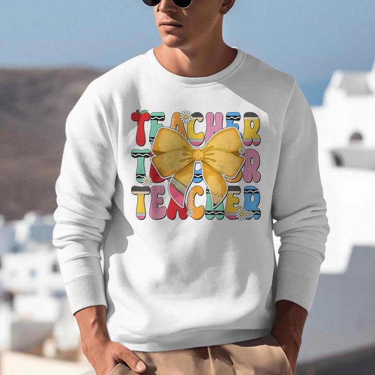 Teacher Pencil Coquette Bow Back To School Teacher Unisex Sweatshirt, funny gift Teacher Pencil Coquette Bow Back To School Teacher Unisex Sweatshirt, funny gift