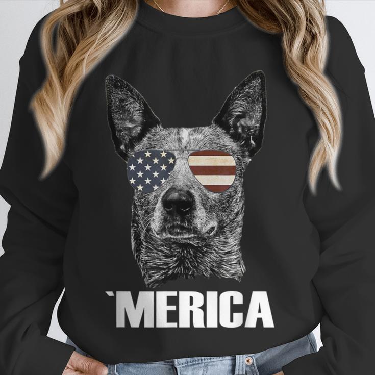 4th July Blue Heeler Dog Merica Patriotic USA Flag Cute Unisex Sweatshirt, novelty gifts, funny gifts
