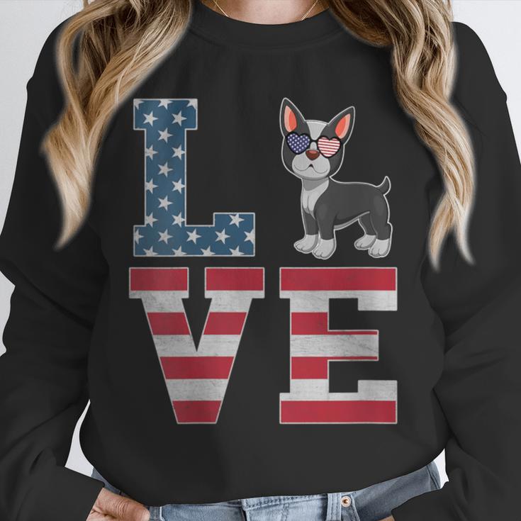 4th Of July Decor Patriotic LOVE Boston Terrier USA Flag Unisex Sweatshirt, novelty gifts, funny gifts