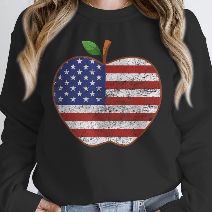 American Flag Teachers Students Apple 4th Of July Vintage Unisex Sweatshirt, novelty gifts, funny gifts