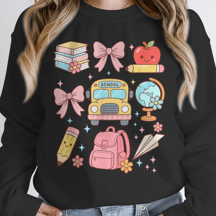 Back To School Coquette Teacher Women Girl Kindergarten PreK Unisex Sweatshirt, novelty gifts, funny gifts Back To School Coquette Teacher Women Girl Kindergarten PreK Unisex Sweatshirt, novelty gifts, funny gifts