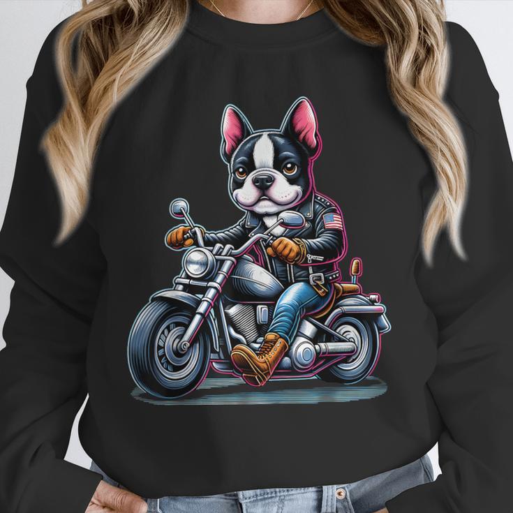Biker Boston Terrier Dog Riding Motorbike Unisex Sweatshirt, novelty gifts, funny gifts