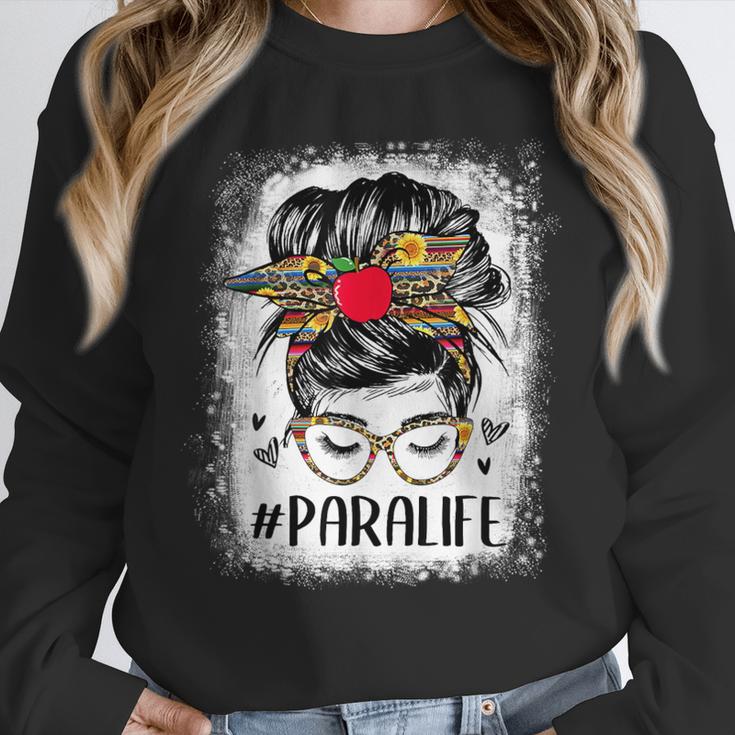 Bleached Teacher Para Life Paraprofessional Cute Messy Bun For Men Women Girls Kids Unisex Sweatshirt, novelty gifts, funny gifts