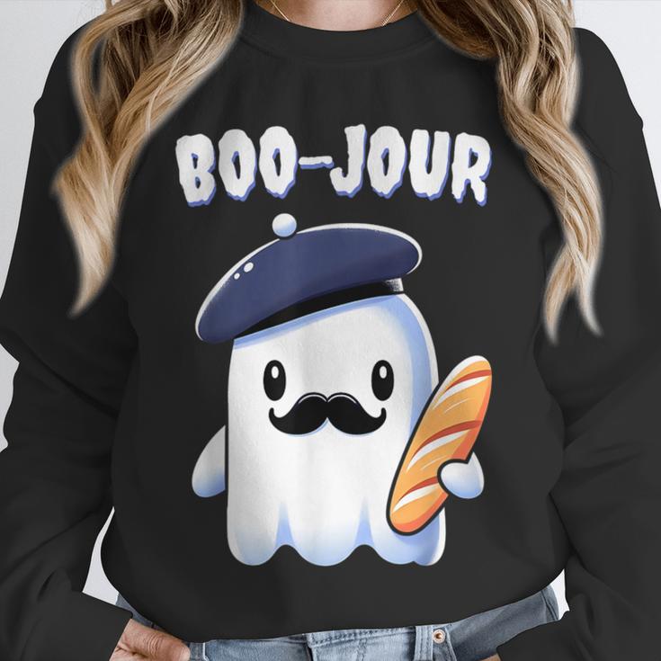 Boo Jour Ghost French Teacher Vintage Teacherlife Groovy Unisex Sweatshirt, novelty gifts, funny gifts