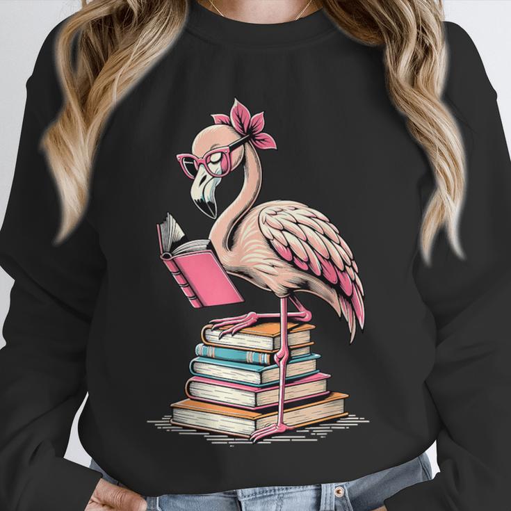 Book Lover Cute Flamingo Reading Teacher Librarian Women Unisex Sweatshirt, novelty gifts, funny gifts